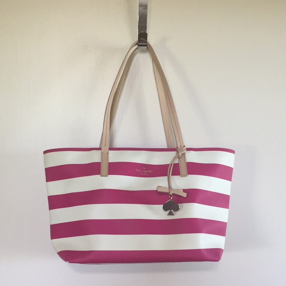 Kate Spade pint and white striped tote